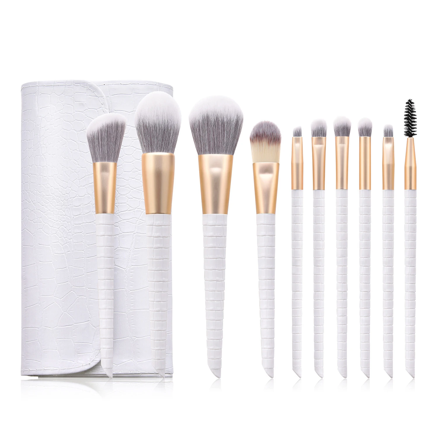 

10Pc Alligator Pattern Makeup Brushes Set with Bag for Foundation Makeup Blush Highlighter Blending Eyeshadow Cosmetic Tool