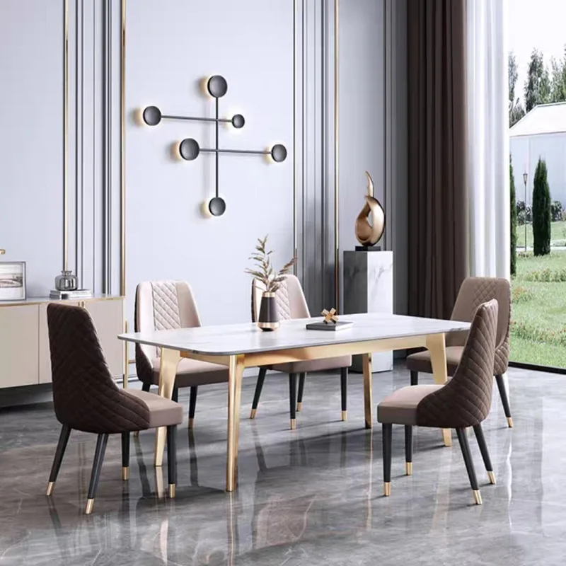 

Muebles decorativos para el hogar, juego de mesa de comedor de lujo con patas de metal y diseño moderno de mármol