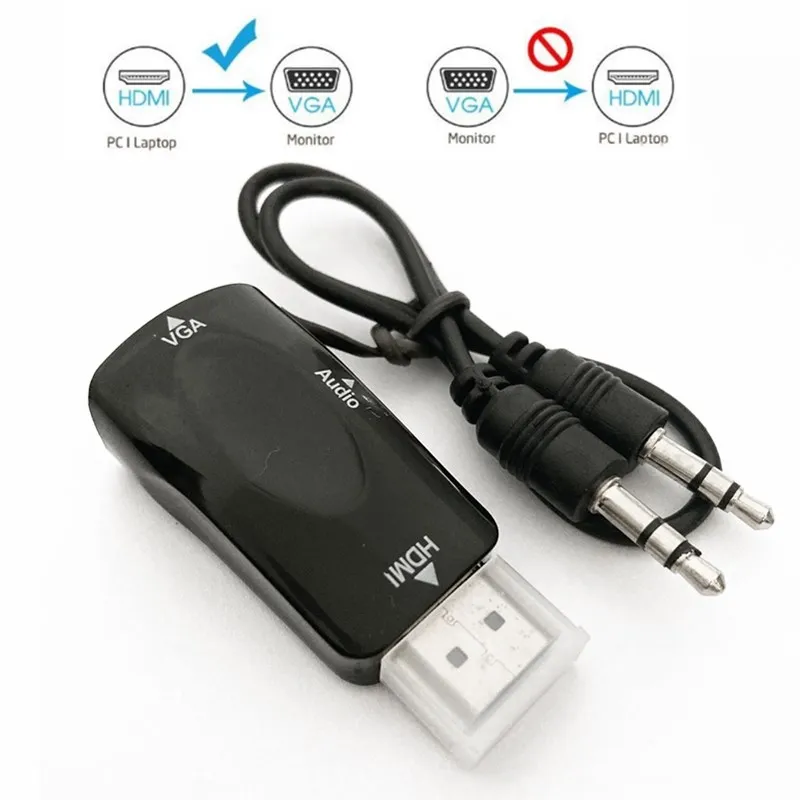 Адаптер HDMI совместимый с VGA преобразователь аудиокабеля HD 1080P для ПК ноутбука ТВ