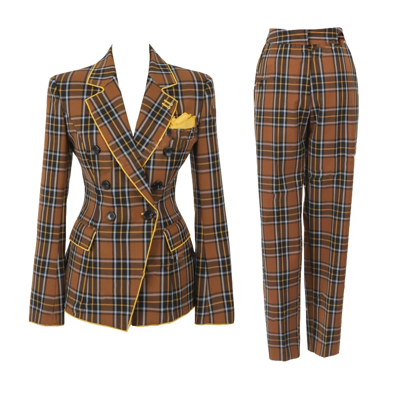 autumn spring fashion plaid office lady pant suits Double breasted slim blazer and long pants vintage elegant cute pant suits
autumn spring fashion plaid office lady pant suits Double breasted slim blazer and long pants vintage elegant cute pant suits