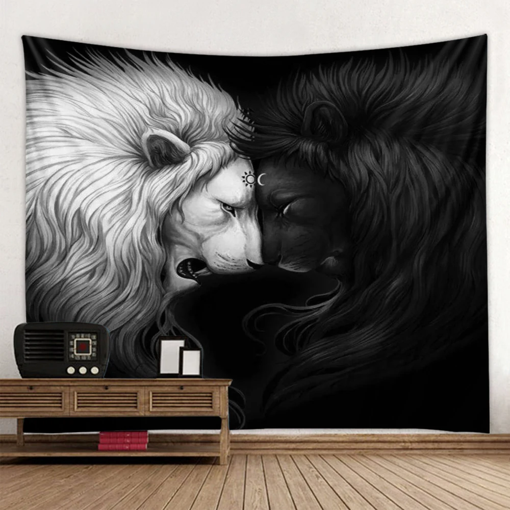 Psychedelic mythical lion space black and white double lion tapestry soft and easy to care wall hanging cloth
Psychedelic mythical lion space black and white double lion tapestry soft and easy to care wall hanging cloth