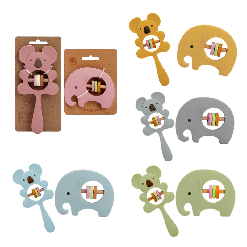 2 Pc/lot Silicone Hand Rattle Koala Elephant Handbells Teether Toys Montessori Stroller Toy Baby Teether Educational Toys
2 Pc/lot Silicone Hand Rattle Koala Elephant Handbells Teether Toys Montessori Stroller Toy Baby Teether Educational Toys