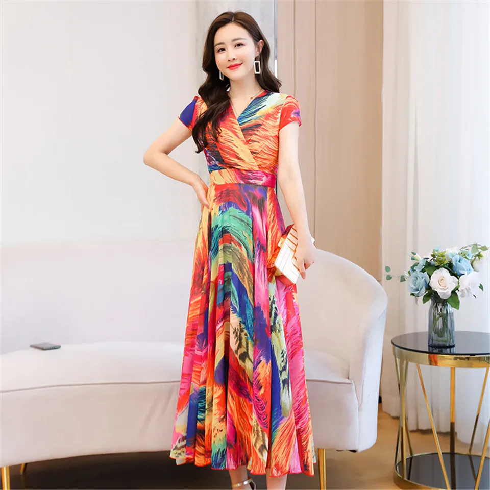 Fashion Boho Slim Chiffon Printed Dress Women Summer Elegant Big Swing Dress Retro Floral Beach Holiday Party Dress Female
Fashion Boho Slim Chiffon Printed Dress Women Summer Elegant Big Swing Dress Retro Floral Beach Holiday Party Dress Female
