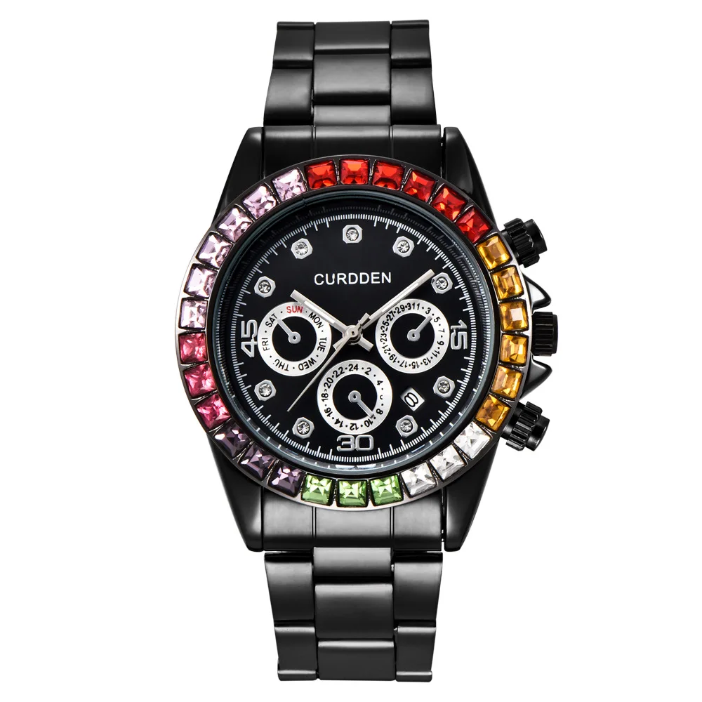 New Watch Men's Stainless Steel Strap Diamond Calendar Quartz Watch