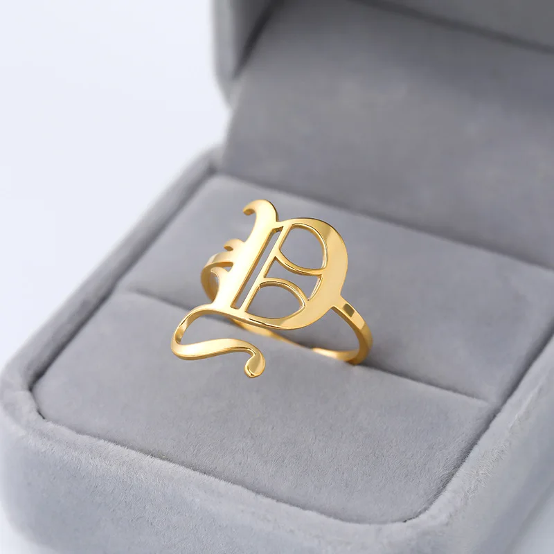 Фото Женское кольцо с надписью Anillos Mujer Золотое из нержавеющей стали A Z на старом (купить)