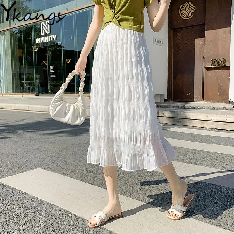 Summer Vintage White Chiffon Long pleated skirt Women Stretch High Waist A-Line Skirt aesthetic Black midi Skirt Faldas Saias
Summer Vintage White Chiffon Long pleated skirt Women Stretch High Waist A-Line Skirt aesthetic Black midi Skirt Faldas Saias