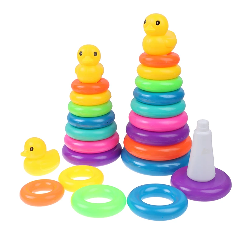 

1Pc Children's Little Yellow Duck Jenga Rainbow Tower Stacking Circle Baby Early Childhood Education Puzzle Ring Toy Kids Toys
