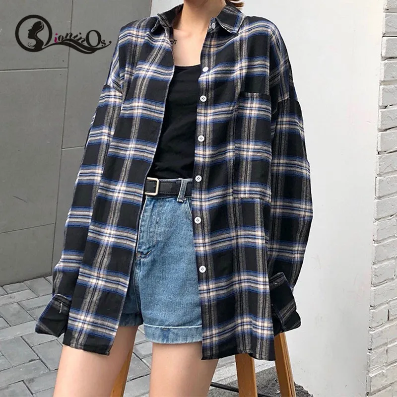 Women Retro Blouse Plaid Print Spring Autumn Lapel Shirt Loose Single-breasted Long Sleeve Casual Blouse
Women Retro Blouse Plaid Print Spring Autumn Lapel Shirt Loose Single-breasted Long Sleeve Casual Blouse