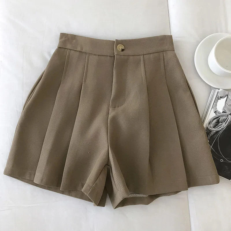 Summer Buttons High Waist Pleated Shorts Women Casual Simplicity Elastic Wide Leg Pants Korean Style Loose Students Solid Short 
Summer Buttons High Waist Pleated Shorts Women Casual Simplicity Elastic Wide Leg Pants Korean Style Loose Students Solid Short