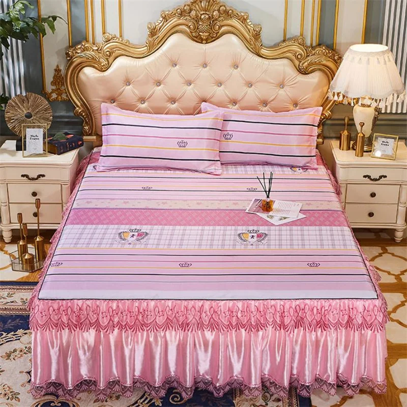Thick King/queen Bed Sheet Summer Ice Silk Bedding Set with 2pcs Pillowcases Double Bed Lovely Bed Skirt Bedspread F0511
Thick King/queen Bed Sheet Summer Ice Silk Bedding Set with 2pcs Pillowcases Double Bed Lovely Bed Skirt Bedspread F0511