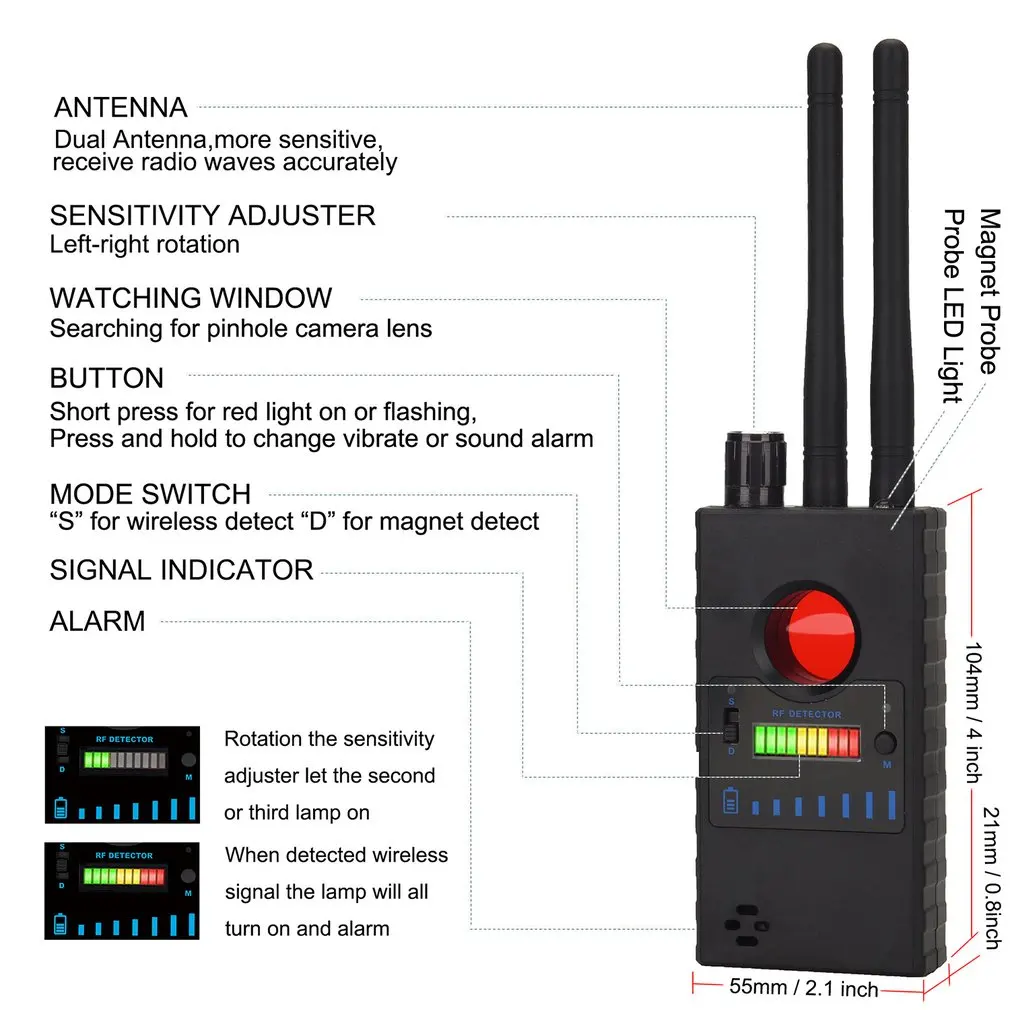 G528 Wireless Signal Detector Anti-Eavesdropping Anti-Candid Camera Finder For GSM Listening Device GPS Signal Blocker
G528 Wireless Signal Detector Anti-Eavesdropping Anti-Candid Camera Finder For GSM Listening Device GPS Signal Blocker