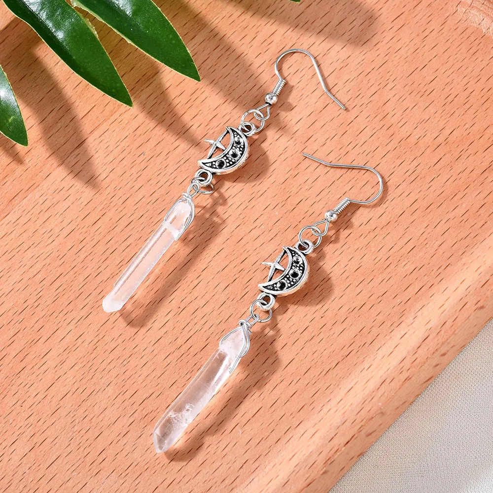 Vintage Clear Quartz Moon Drop Dangle Earrings Natural Stone Fall Earrings 2020 Fall Winter 
Vintage Clear Quartz Moon Drop Dangle Earrings Natural Stone Fall Earrings 2020 Fall Winter
