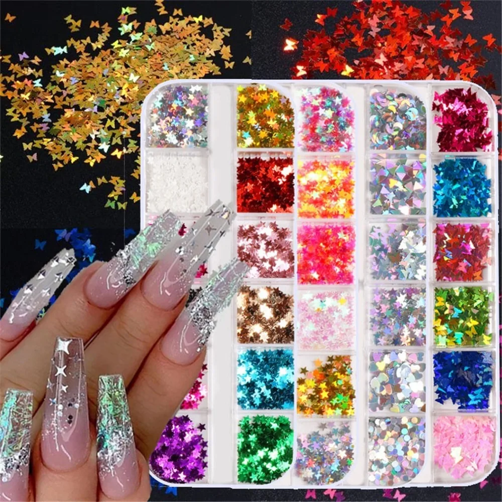 12 Grid Mirror Sparkly Butterfly Nail Sequins Mixed Colors Nail Holographics Glitter 3D Flakes Slices Spangle Art Accessories
12 Grid Mirror Sparkly Butterfly Nail Sequins Mixed Colors Nail Holographics Glitter 3D Flakes Slices Spangle Art Accessories