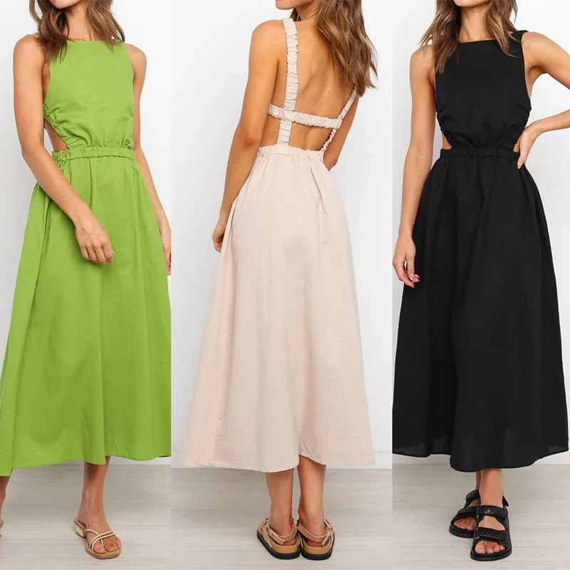 Women's Summer Sexy Sleeveless Suspender Backless Slim Dress 2021 Solid Color Casual Lady Dress Retro Black Office Dresses
Women's Summer Sexy Sleeveless Suspender Backless Slim Dress 2021 Solid Color Casual Lady Dress Retro Black Office Dresses