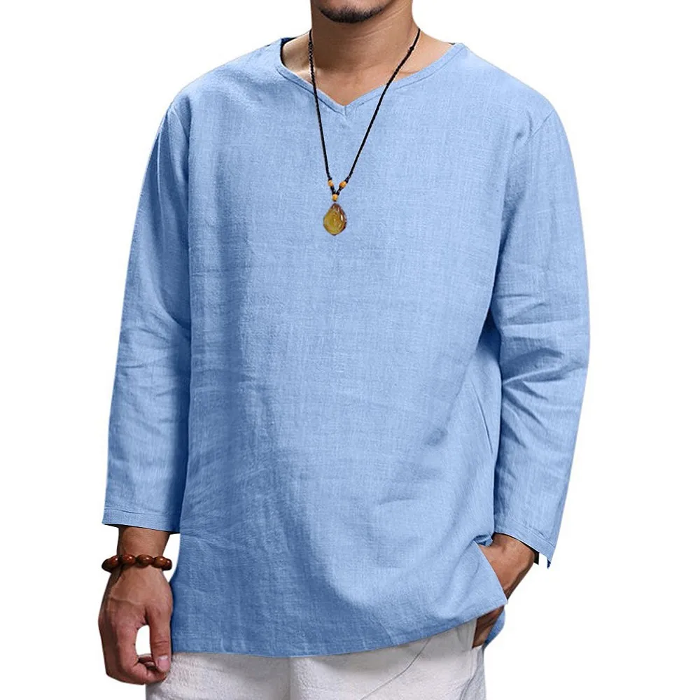 Mens Long Sleeve Shirt Man Casual Pullover V-neck Tops Male Cotton Linen Shirts Men Loose Collar Button Shirt Sexy Mens Blouse
Mens Long Sleeve Shirt Man Casual Pullover V-neck Tops Male Cotton Linen Shirts Men Loose Collar Button Shirt Sexy Mens Blouse