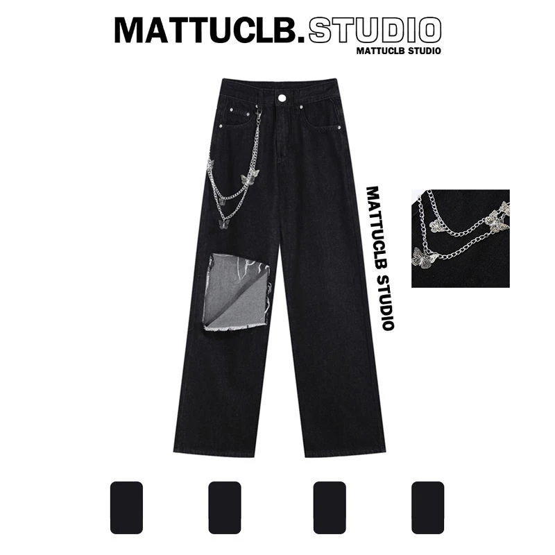 2022 Black Ripped Straight Leg Jeans For Women Fashion Tassel Loose Streetwear Baggy Jean Pants Mom Casual Wash vintage Trousers
2022 Black Ripped Straight Leg Jeans For Women Fashion Tassel Loose Streetwear Baggy Jean Pants Mom Casual Wash vintage Trousers