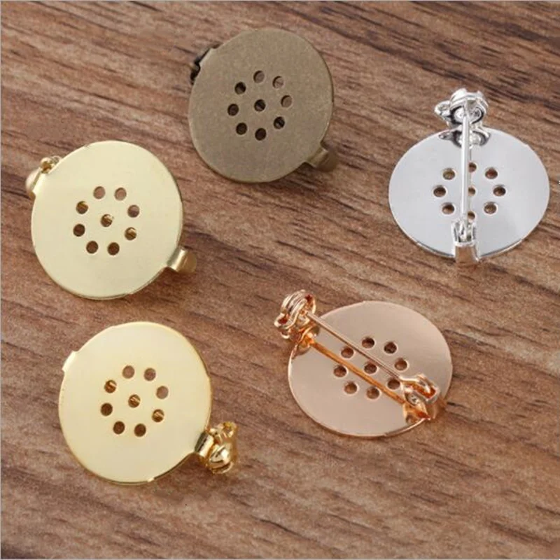 

10pcs/lot Brass Blank Brooch Settings Cabochon Base Tray Bezel For 17mm Cabochons Cameo DIY Finding