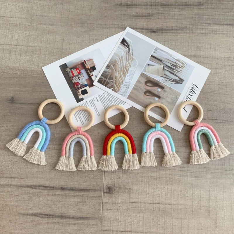 Baby Teething Ring Rainbow Tassel Wooden Nursing Teether Toy Stroller Pendant 
Baby Teething Ring Rainbow Tassel Wooden Nursing Teether Toy Stroller Pendant