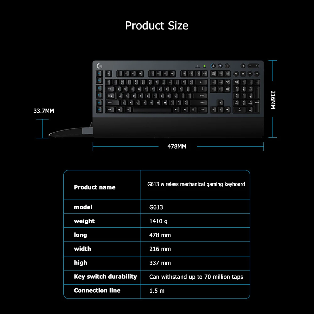 Logitech G613 Wireless LIGHTSPEED 2.4GHz Bluetooth-compatible 6 Programmable G Keys Gaming Mechanical Keyboard
Logitech G613 Wireless LIGHTSPEED 2.4GHz Bluetooth-compatible 6 Programmable G Keys Gaming Mechanical Keyboard