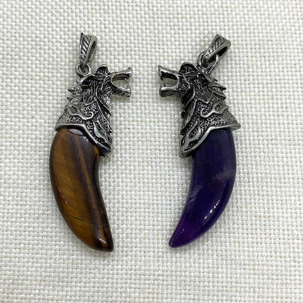 Natural Stone Pendant Seven Chakra Amethyst Tiger Eye Stone Exquisite Wolf Head Carved Pendant Making Handmade Jewelry Necklace
Natural Stone Pendant Seven Chakra Amethyst Tiger Eye Stone Exquisite Wolf Head Carved Pendant Making Handmade Jewelry Necklace