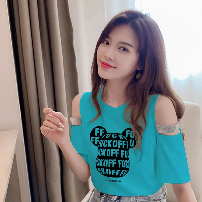 2021 Summer New Korean Cotton Cartoon Letter Printing Women's short Sleeve T-Shirt Shoulder Large Fashion Girl Top F035
2021 Summer New Korean Cotton Cartoon Letter Printing Women's short Sleeve T-Shirt Shoulder Large Fashion Girl Top F035