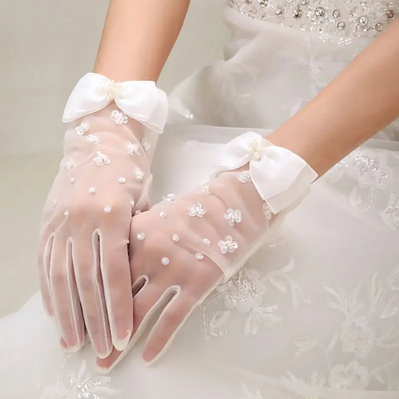 Women Sweet Wedding Sheer Short Gloves Handmade Faux Pearl Sequins Flower Beaded Bowknot Decor Bridal Prom Party Mittens
Women Sweet Wedding Sheer Short Gloves Handmade Faux Pearl Sequins Flower Beaded Bowknot Decor Bridal Prom Party Mittens