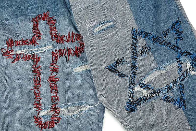 2020 MRDR BRVDO Patchwork Embroidery Jeans Men Women Couple Oversize Hole Jeans Hip-Hop High Street Stitching Jeans
2020 MRDR BRVDO Patchwork Embroidery Jeans Men Women Couple Oversize Hole Jeans Hip-Hop High Street Stitching Jeans