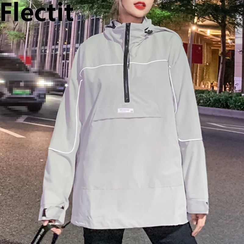 Женская ветровка со светоотражающей лентой Flectit серая Черная спортивная куртка с