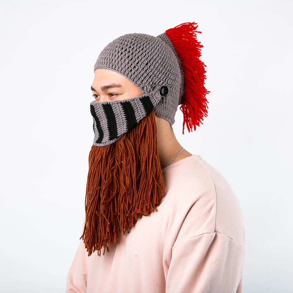 Roman Beard Hats Knight Knit Helmet Men's Cap Original Barbarian Handmade Winter Warm Funny Beanies Halloween
Roman Beard Hats Knight Knit Helmet Men's Cap Original Barbarian Handmade Winter Warm Funny Beanies Halloween