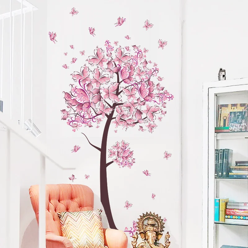 Бабочка с цветочным рисунком розовое дерево наклейки на стену настенные