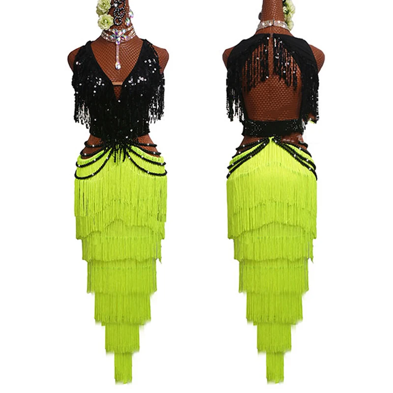 Sexy Latin Dance Competition Dress Flash Sequin Dance Tops Fluorescent Yellow Fringe Skirt Women Performance Samba Dress BL3003
Sexy Latin Dance Competition Dress Flash Sequin Dance Tops Fluorescent Yellow Fringe Skirt Women Performance Samba Dress BL3003