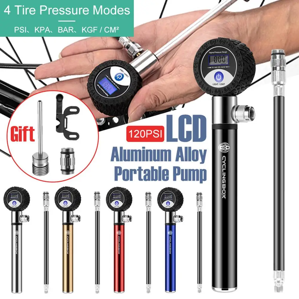 Мини велосипедный насос с 4 манометром 120 PSI Ручной Presta и Schrader Ball Road MTB шины для