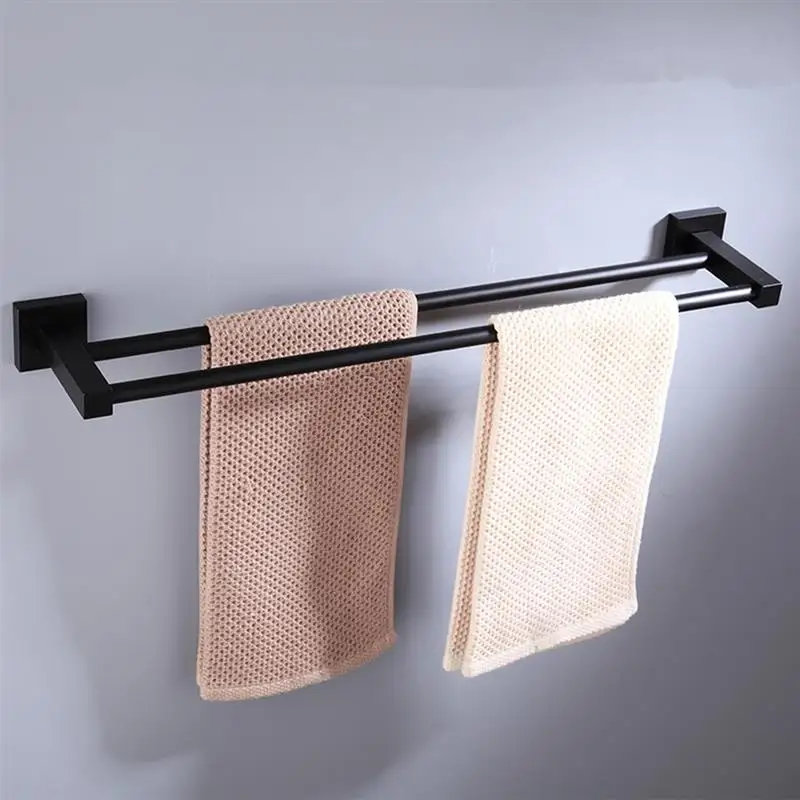 

Bathroom Towel Rack Aluminum Kitchen Shelf Lavatory Clothes Holder Toilet Brush Hook Air Blower Hanging Ring Double Sticks 59cm