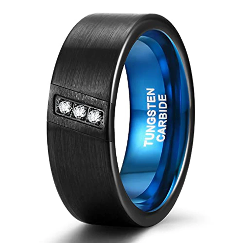8mm Mens Wedding Bands Cubic Zirconia Tungsten Rings Three Stone Diagonal Diamonds Silver/Black Blue Size 7-13
8mm Mens Wedding Bands Cubic Zirconia Tungsten Rings Three Stone Diagonal Diamonds Silver/Black Blue Size 7-13