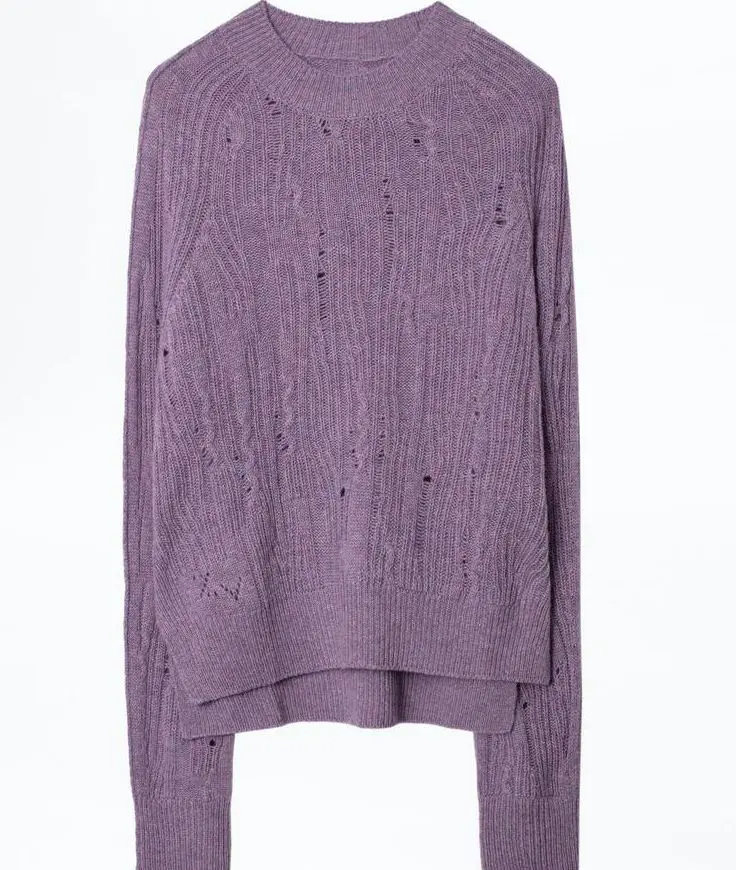Women Sweater Autumn and Winter New Crochet Hollow Cashmere Pure Color Purple Split Sweater Knit
Women Sweater Autumn and Winter New Crochet Hollow Cashmere Pure Color Purple Split Sweater Knit