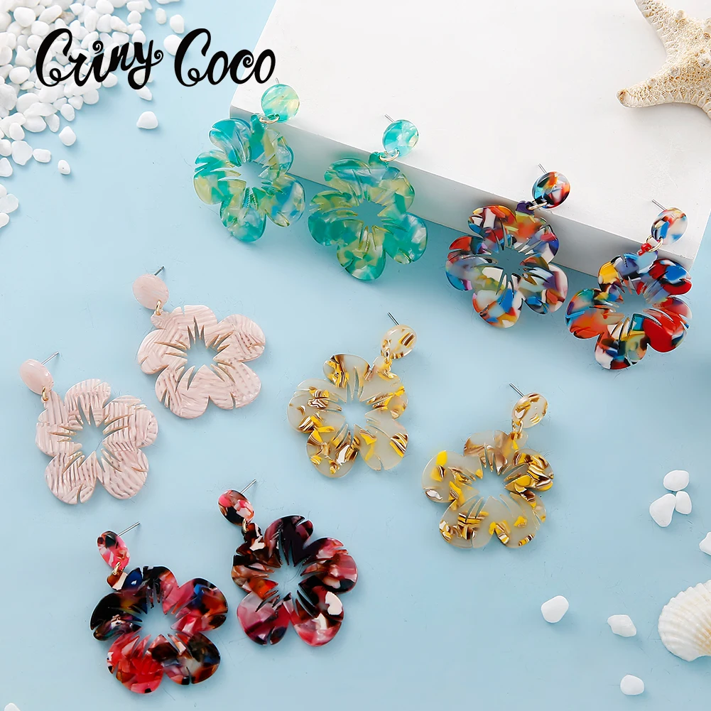Cring Coco Plumeria Flower Earring Fashion Acrylic Drop Round Earrings Dangle Earing 2021 New Arrivals Popular Gifts for Women | Украшения