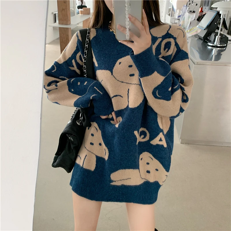 Autumn Winter Sweater Women Bear Pattern Round Collar Knitted Sweater Pullover Kawaii Loose Casual Streetwear Knitted Tops
Autumn Winter Sweater Women Bear Pattern Round Collar Knitted Sweater Pullover Kawaii Loose Casual Streetwear Knitted Tops