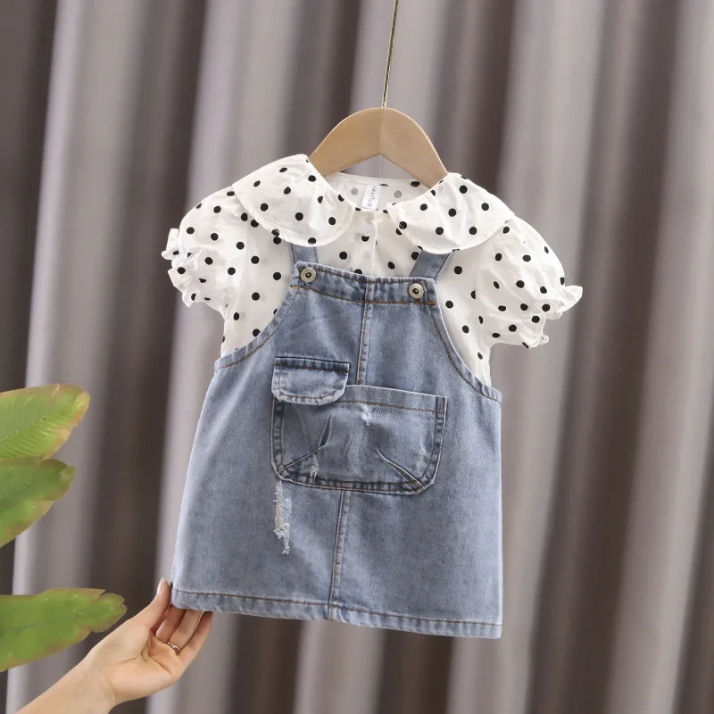 Summer newborn baby girl clothes outfits sets girl kids Polka Dot shirt+denim strap skirt suit for infant baby girl clothing set
Summer newborn baby girl clothes outfits sets girl kids Polka Dot shirt+denim strap skirt suit for infant baby girl clothing set