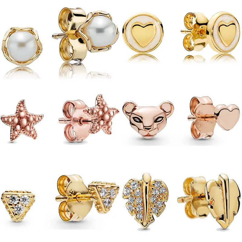 Authentic 925 Sterling Silver Earring Rose Golden Leaf Lioness And Heart Pearl Triangles Earring For Women Gift Original Jewelry
Authentic 925 Sterling Silver Earring Rose Golden Leaf Lioness And Heart Pearl Triangles Earring For Women Gift Original Jewelry