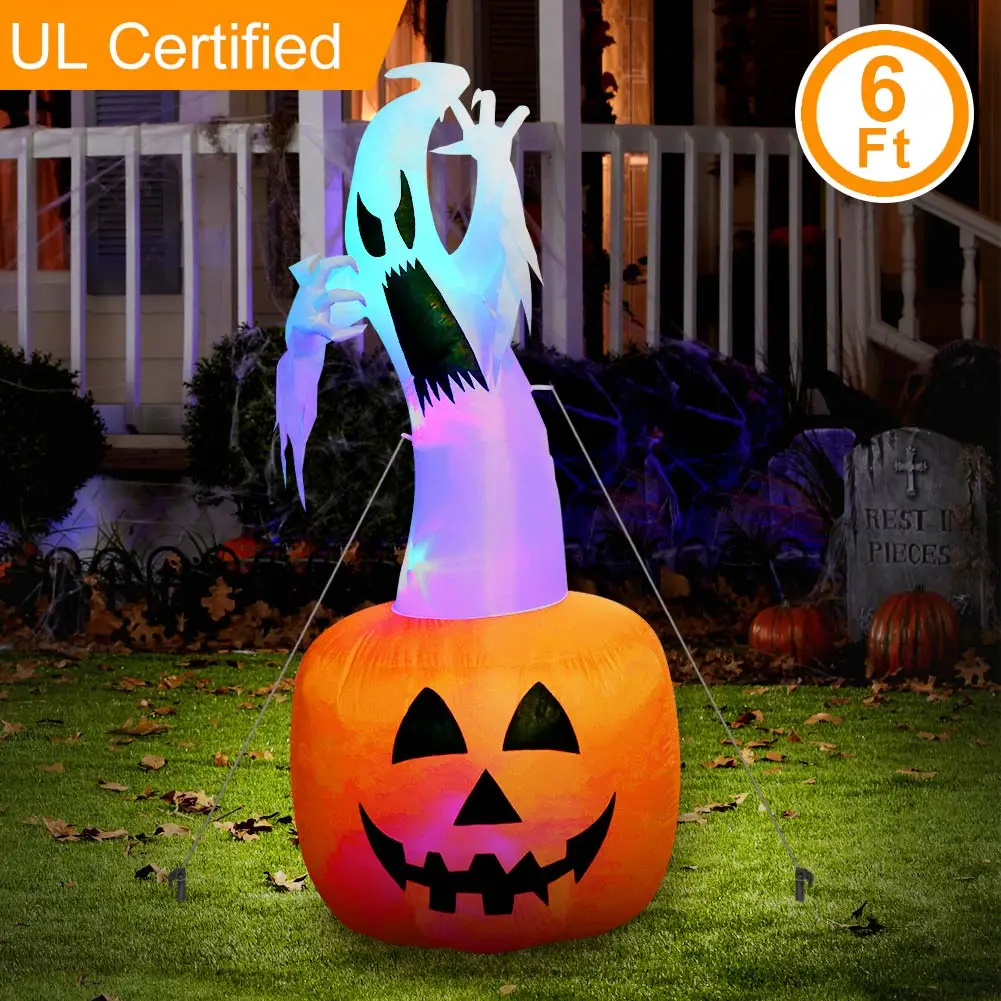Halloween 6ft Inflatable Ghost on Pumpkin Blow Up Yard with Color Changing LED Lights for Outdoor Lawn Yard
Halloween 6ft Inflatable Ghost on Pumpkin Blow Up Yard with Color Changing LED Lights for Outdoor Lawn Yard