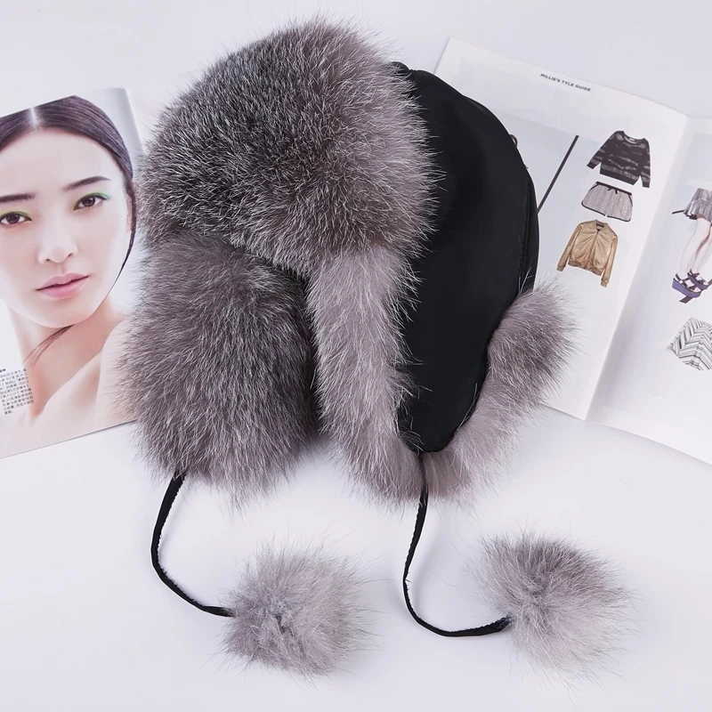 Winter Women Snow Bomber Hat Real Fox Fur Hat With Fur Balls Lady Genuine Raccoon Fur Caps Girl Head Ear Warm Ski Cycling
Winter Women Snow Bomber Hat Real Fox Fur Hat With Fur Balls Lady Genuine Raccoon Fur Caps Girl Head Ear Warm Ski Cycling