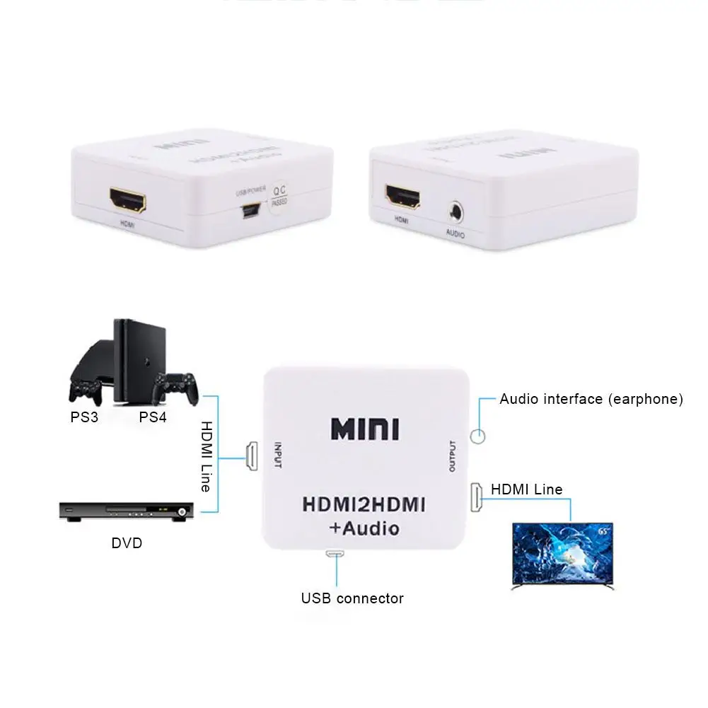 Многофункциональный аудиоадаптер 1080P HDMI/HDMI 3 5 мм R/L разветвитель с usb-кабелем |