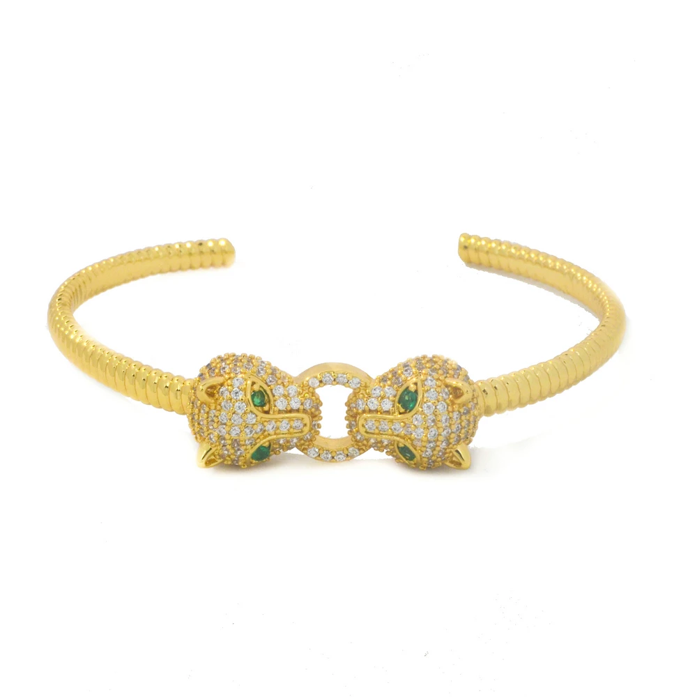 Women Fashion Elegant Colorful Zircon Adjustable Cuff Bangle Gold Color Double Leopard Head Modeling Simple Femal Opening Bangle
Women Fashion Elegant Colorful Zircon Adjustable Cuff Bangle Gold Color Double Leopard Head Modeling Simple Femal Opening Bangle
