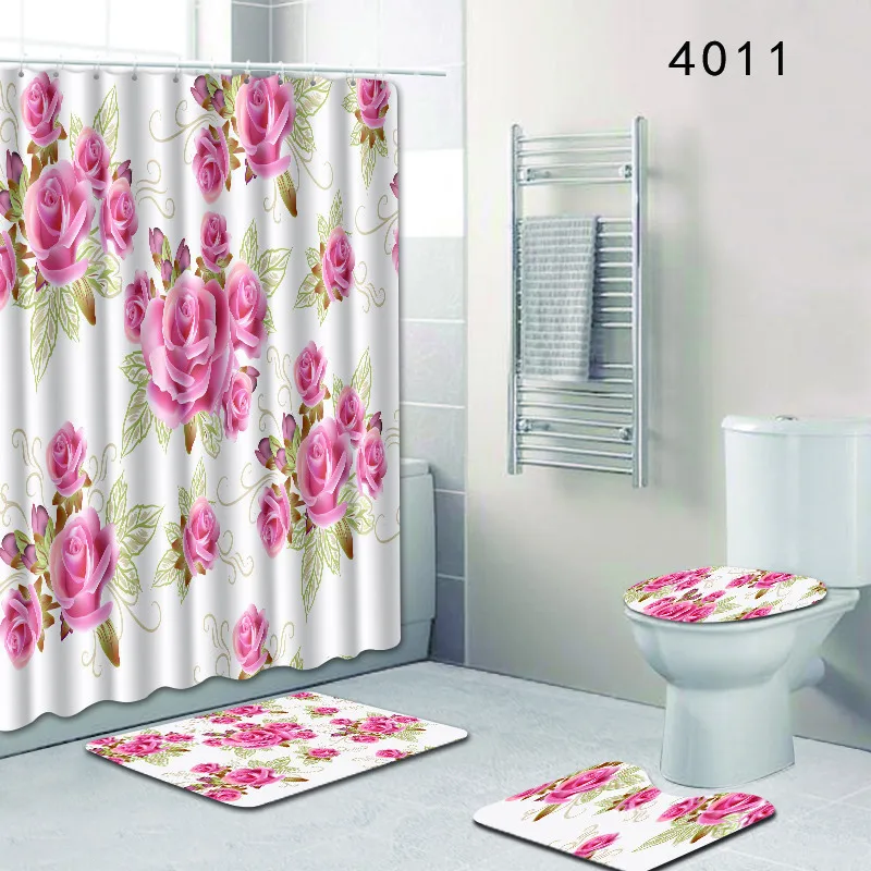 4pcs Natural Pattern Pink Rose Red Flower Polyester Bathroom Shower Curtain With Anti-Slip Bath Mat Carpet Set Washable Curtains
4pcs Natural Pattern Pink Rose Red Flower Polyester Bathroom Shower Curtain With Anti-Slip Bath Mat Carpet Set Washable Curtains