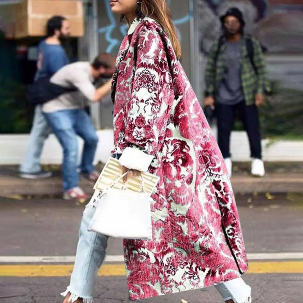 Long Sleeve Two Buttons Women Coat Autumn Winter Flap Pockets Turn-Down Collar Floral Print Woolen Coat Outerwear
Long Sleeve Two Buttons Women Coat Autumn Winter Flap Pockets Turn-Down Collar Floral Print Woolen Coat Outerwear