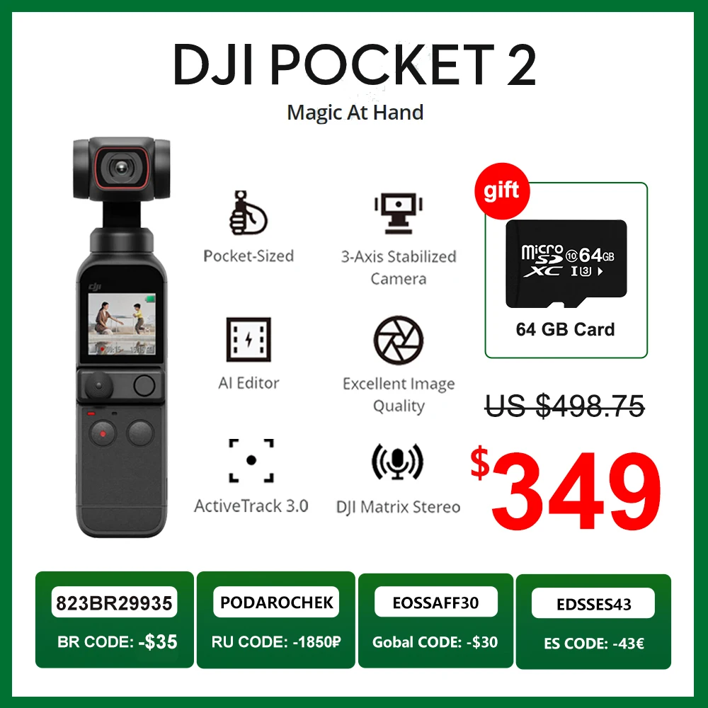 DJI Pocket 2/DJI 2 Combo handheld gimbal 64MP Image camera ActiveTrack 3 0 original brand new в наличии|Стабилизаторы и