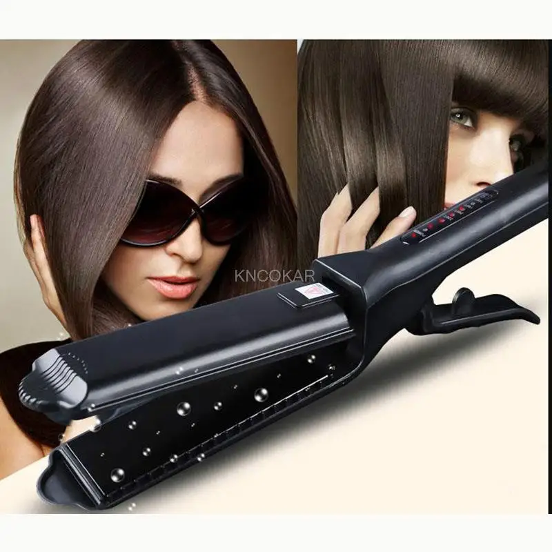 

100-240V Professional Interchangeable 4 in 1 Ceramic Hair Crimper Straightener Corn Waver Corrugated Iron Plate with Glove