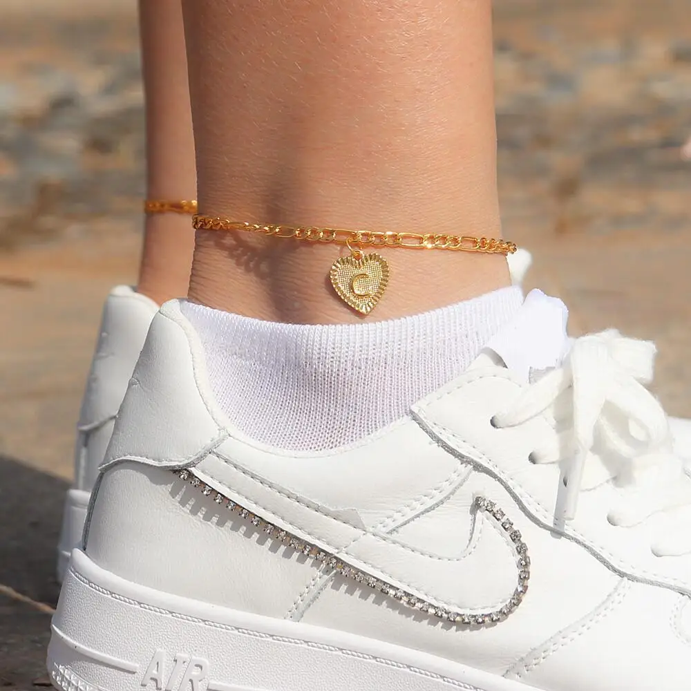 

26pcs/set Delicate Heart Initials Anklets For Women Ankle Bracelet Gold Plated Letter Beach Accessories Boho Jewelry Gifts