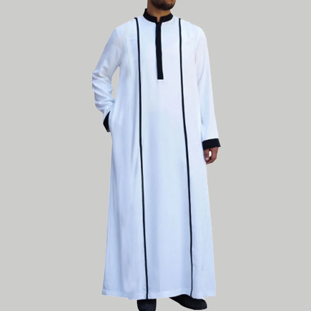 Muslim Men's Fashion Robe Color Contrast Splicing Loose Casual Indie Oversize Simplicity Double Collar Long Sleeve 2021 Summer 
Muslim Men's Fashion Robe Color Contrast Splicing Loose Casual Indie Oversize Simplicity Double Collar Long Sleeve 2021 Summer