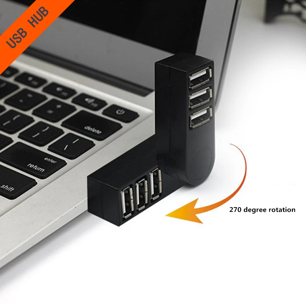 Mini 3-port USB 2.0 Rotary Splitter Adapter Hub for PC Laptop Notebook Black
Mini 3-port USB 2.0 Rotary Splitter Adapter Hub for PC Laptop Notebook Black